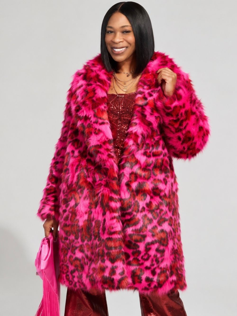 AKIRA Cheetah Dynasty Pink Multi Faux Fur Coat